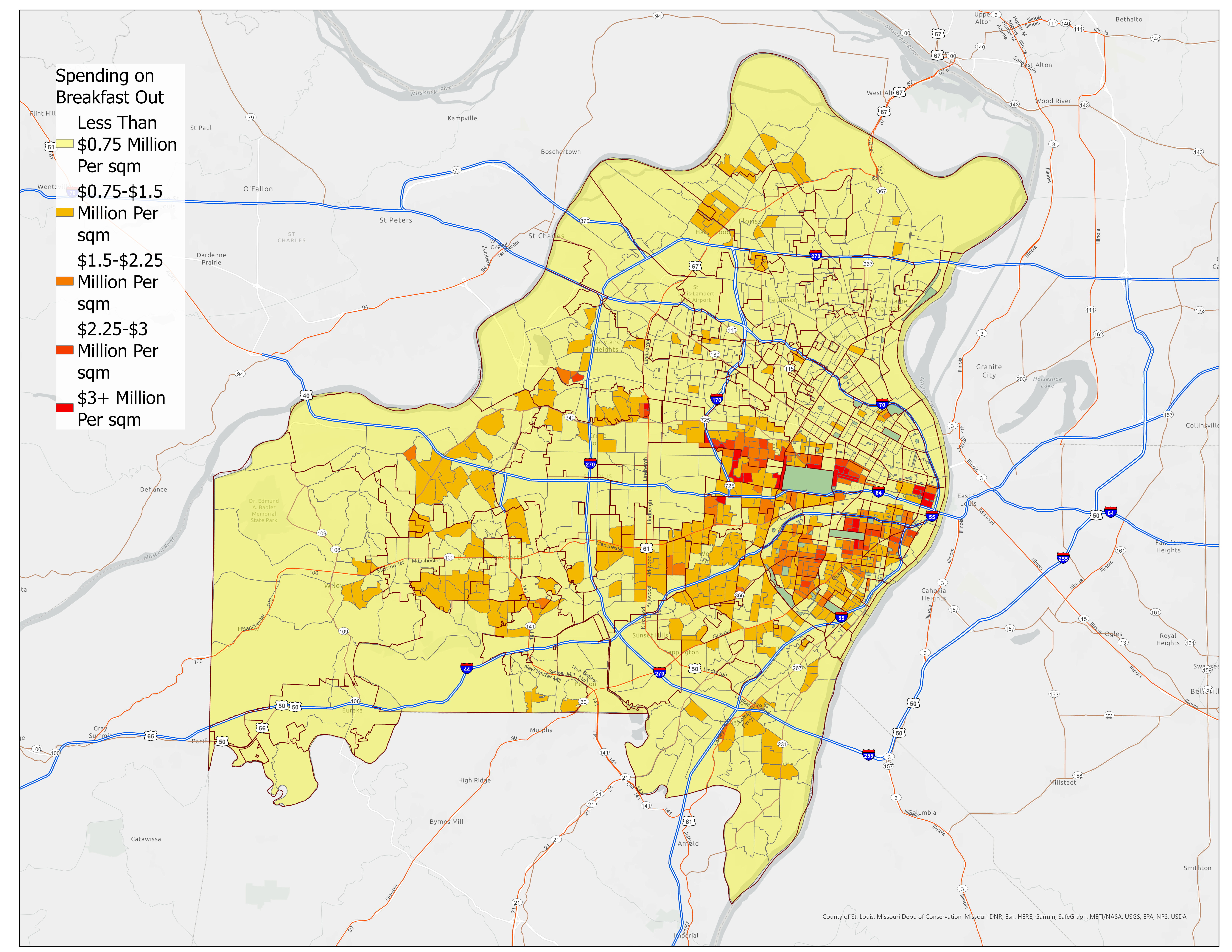 Breakfast spending density by area
